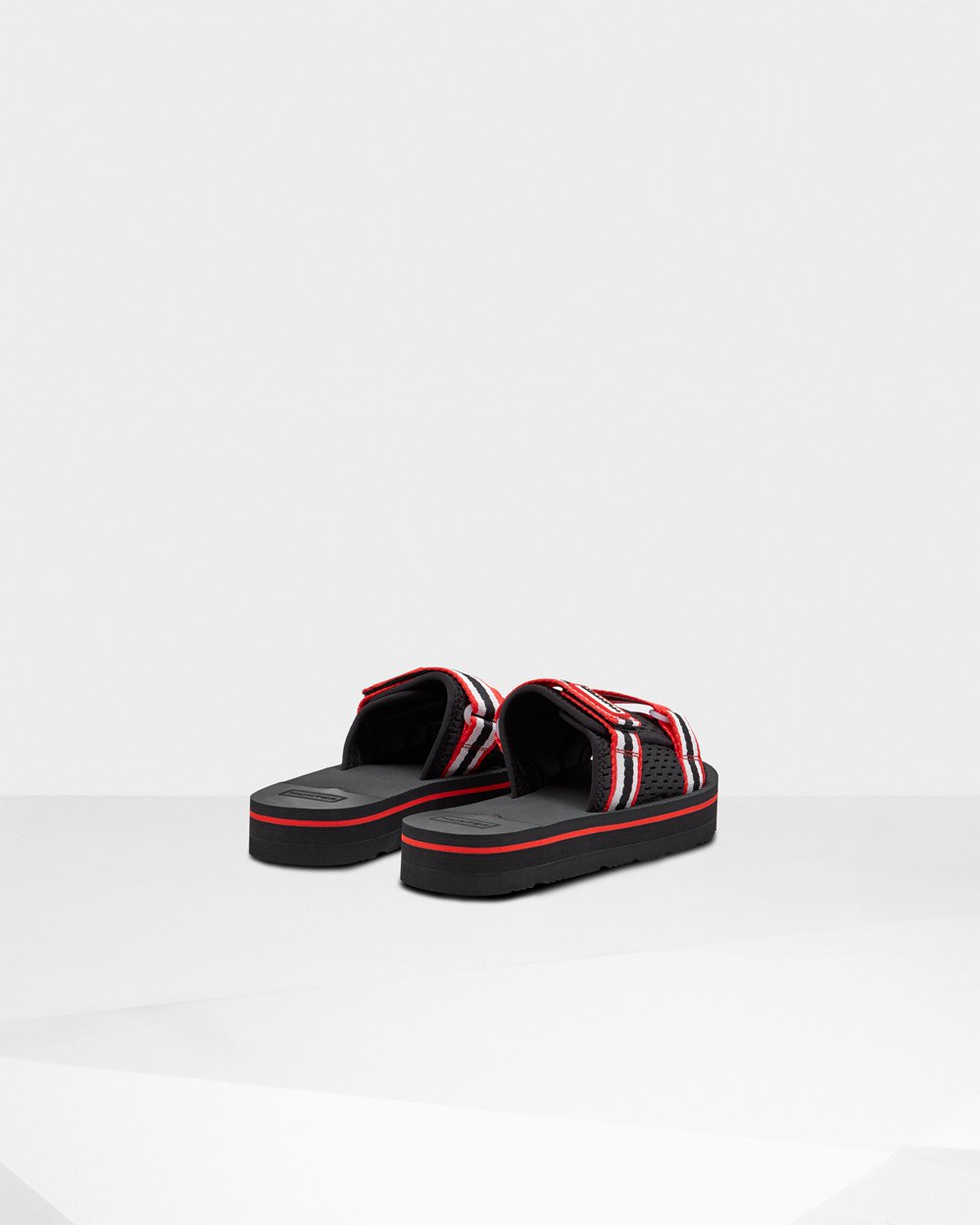 Womens Slides - Hunter Original Flatform Beach (69ZEQTJPS) - Black/White/Red